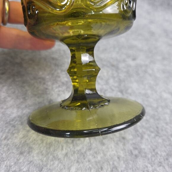 Imperial Atterbury Scroll Green Ruffled Glass Compote Olive Verde Candy Dish - Picture 4 of 13